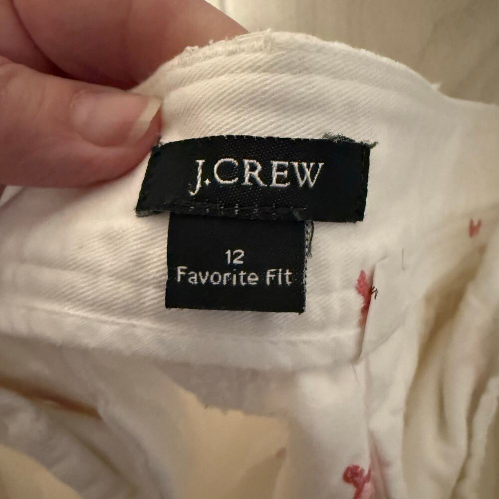 Women’s J Crew Favorite Fit White Crop Pants w embroidered pink turtles. Sz 12 - Picture 4 of 4